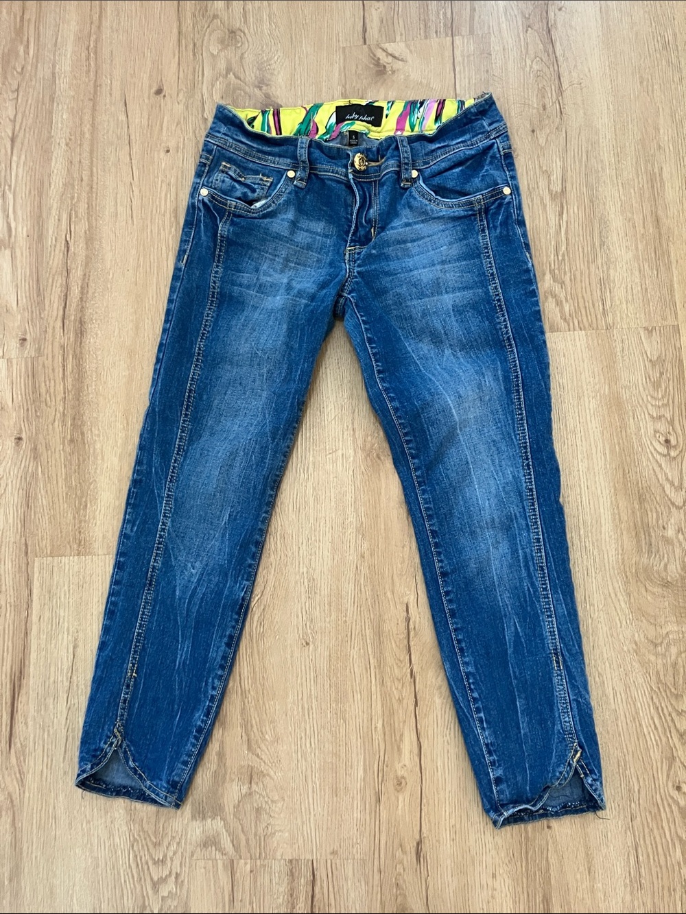 Y2k Baby Phat  Blue Skinny Jeans with Multicolor Waistband